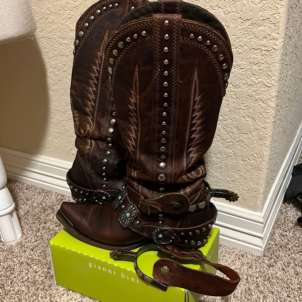 Lane Western Boots With Vintage Spurs Size 9.5